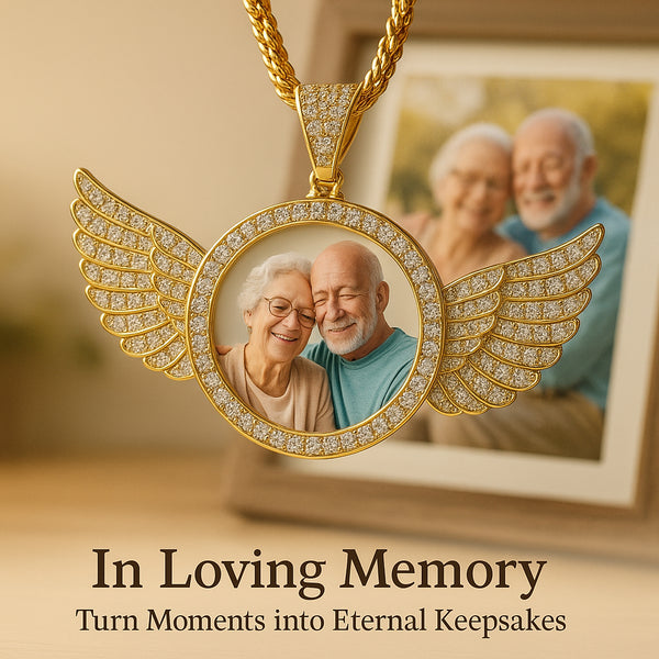 Personalized Photo Necklace with Angel Wings