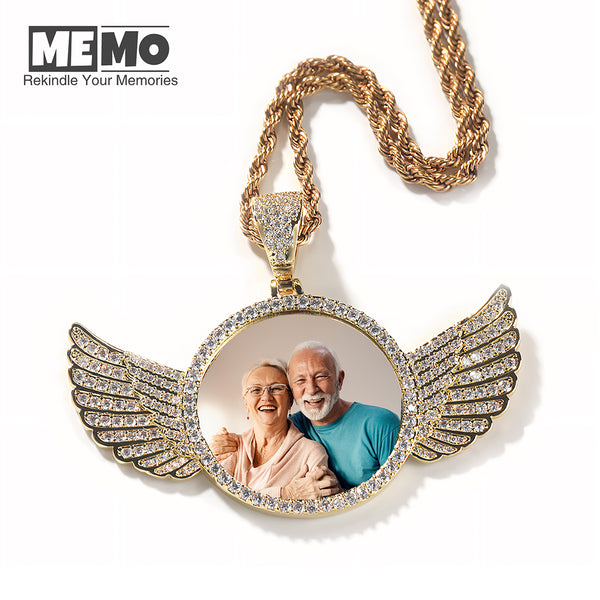 Custom Photo Medal Necklace With Wings