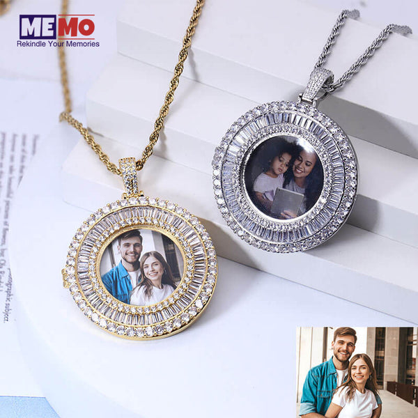 Custom photo microset cubic zirconia necklace